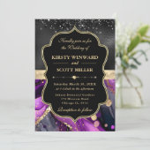 Invitation Elegant Purple Agate Black Glitter Wedding (Debout devant)