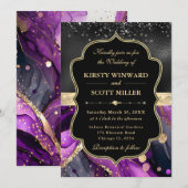 Invitation Elegant Purple Agate Black Glitter Wedding (Devant / Derrière)