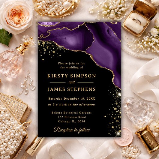 Invitation Elegant Purple Agate & Gold Wedding