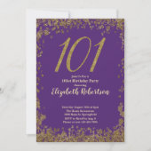 Invitation Elegant Purple and Gold 101st Birthday (Devant)