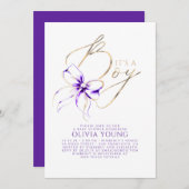 Invitation Elegant Purple and Gold Bow Boy Baby Shower (Devant / Derrière)