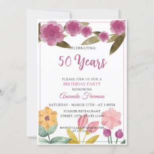 Invitation Elégant Purple Aquarelle Fleurs Mère Anniversaire