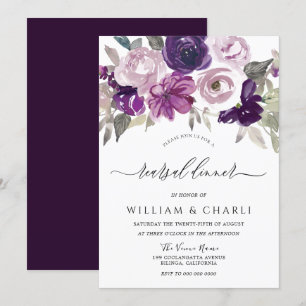 Invitation Elégant Purple Aquarelle Florale Dîner de répétiti