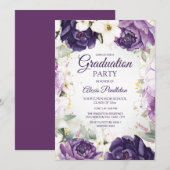 Invitation Élégant Purple Blanc Floral Graduation (Devant / Derrière)