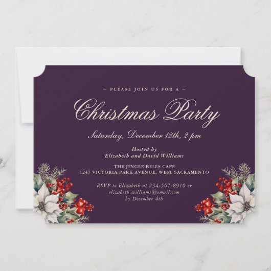 Invitation Elegant Purple Botanical Christmas Holiday Party (Devant)