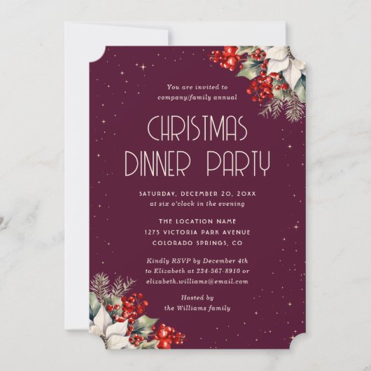 Invitation Elegant Purple Botanical Christmas Holiday Party (Devant)