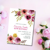 Invitation Elégant Purple Bourgogne Rose Floral Anniversaire
