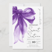 Invitation Elegant Purple Bow Coquette Script Sweet 16 Party  (Devant)