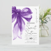 Invitation Elegant Purple Bow Coquette Script Sweet 16 Party  (Debout devant)