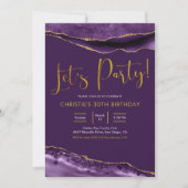 Invitation Élégant Purple et Gold Agate Faisons la fête (Devant)