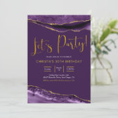 Invitation Élégant Purple et Gold Agate Faisons la fête (Debout devant)