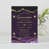 Invitation Élégant Purple et Gold Parties scintillant Agate Q (Debout devant)
