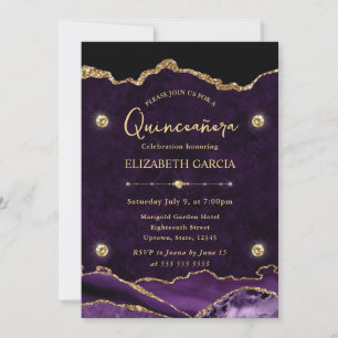 Invitation Élégant Purple et Gold Parties scintillant Agate Q