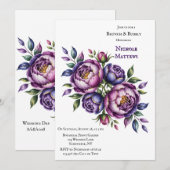 Invitation Elégant Purple et Magenta Peony Brunch et Bubbly (Devant / Derrière)