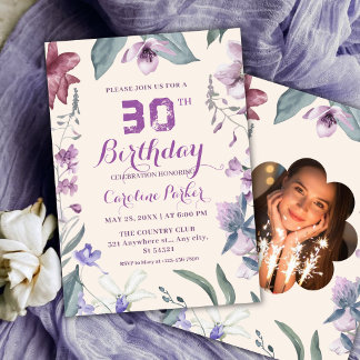 Invitation Elegant Purple Floral 30th Birthday