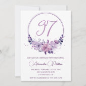 Invitation Élégant Purple Floral 97e anniversaire (Devant)