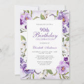 Invitation Élégant Purple Floral Botanique 90e anniversaire (Devant)