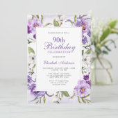 Invitation Élégant Purple Floral Botanique 90e anniversaire (Debout devant)