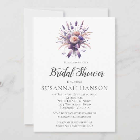 Invitation Elegant Purple Floral Bouquet Bridal Shower | (Devant)