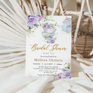 Invitation Elegant Purple Floral High Tea Party Bridal Shower