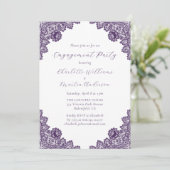 Invitation Elegant Purple Floral Lace Rustic Engagement Party (Debout devant)