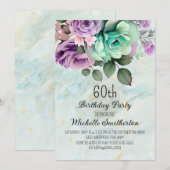 Invitation Élégant Purple Floral Mint Green 60e anniversaire (Devant / Derrière)