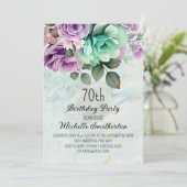 Invitation Élégant Purple Floral Mint Green 70e anniversaire (Debout devant)