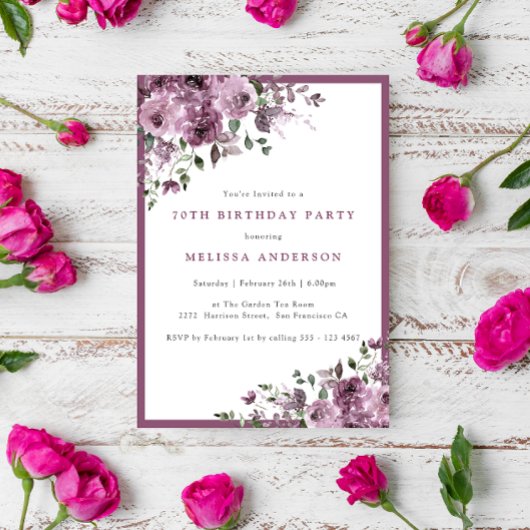 Invitation Élégant Purple Floral N'Importe Quel Âge Anniversa