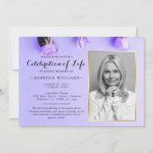 Invitation Élégant Purple Floral Photo Célébration de la vie (Devant)