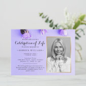 Invitation Élégant Purple Floral Photo Célébration de la vie (Debout devant)