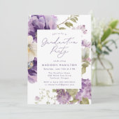Invitation Élégant Purple Floral Photo Party (Debout devant)