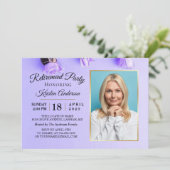 Invitation Élégant Purple Floral Photo Party Retraite (Debout devant)