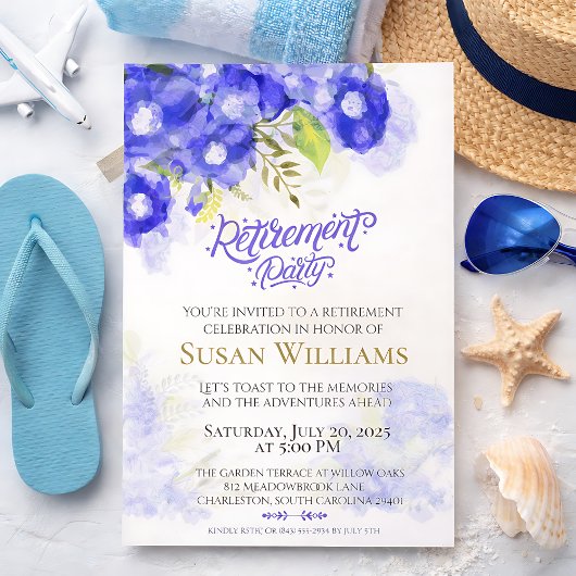 Invitation Elegant Purple Floral Retirement Celebration