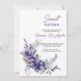 Invitation Élégant Purple Floral Sweet 16 Anniversaire Vintag