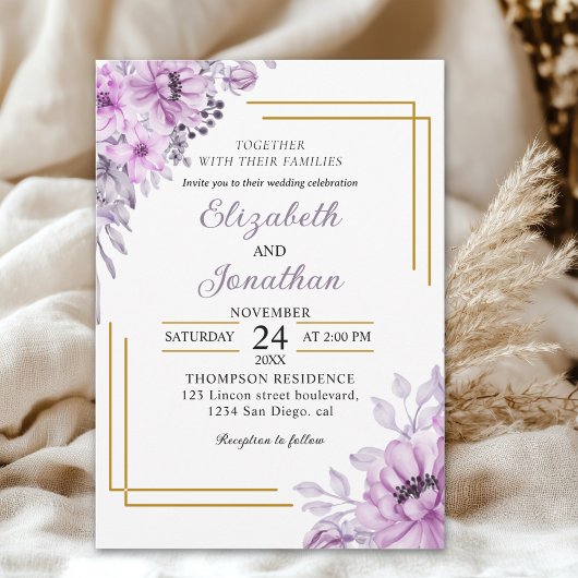 Invitation Elegant Purple Floral Wedding Suite