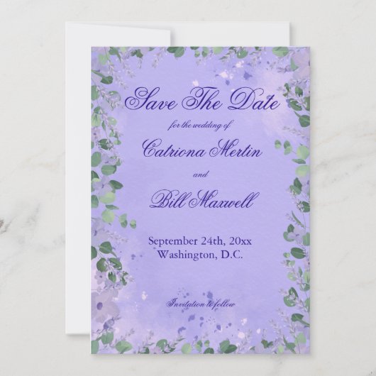 Invitation Elegant Purple Florals Wedding Save The Date Card (Devant)