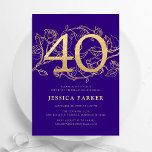 Invitation Elégant Purple Gold 40e anniversaire<br><div class="desc">Elégante invitation à la fête du 40e anniversaire d'or violet. Design féminin moderne et personnalisable avec des accents botaniques rose et de l'or de parties scintillant faux. Carte invitation florale simple parfaite pour une célébration anniversaire élégante. Personnalisez avec vos propres détails. Invitations Zazzle imprimées ou téléchargement instantané modèle imprimable numérique....</div>