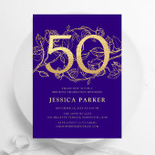 Invitation Elégant Purple Gold 50e anniversaire
