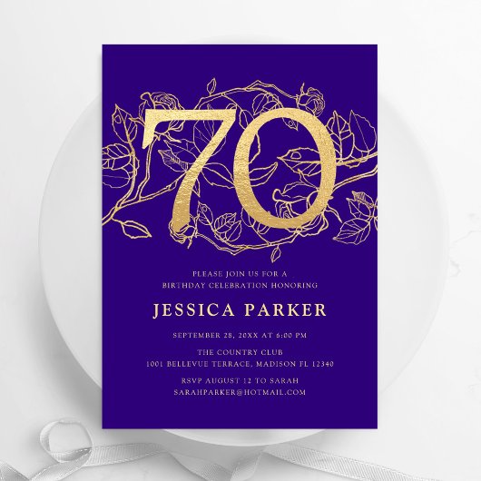 Invitation Elégant Purple Gold 70e anniversaire