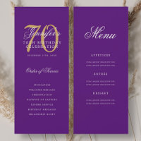 Elégant Purple Gold 70e Anniversaire Menu du progr