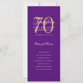 Invitation Elégant Purple Gold 70e Anniversaire Menu du progr (Devant)