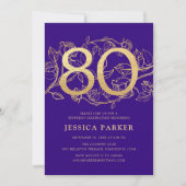 Invitation Elégant Purple Gold 80e anniversaire (Devant)