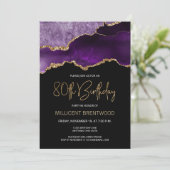 Invitation Elégant Purple Gold Agate 80e anniversaire (Debout devant)