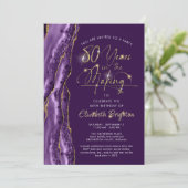Invitation Élégant Purple Gold Agate Script 80e anniversaire (Debout devant)