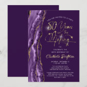 Invitation Élégant Purple Gold Agate Script 80e anniversaire (Devant / Derrière)