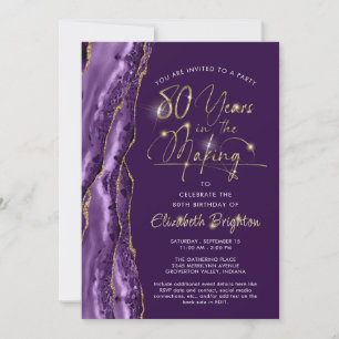 Invitation Élégant Purple Gold Agate Script 80e anniversaire