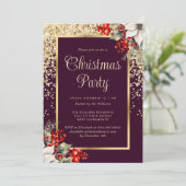 Invitation Elegant Purple Gold Botanical Christmas Party (Debout devant)