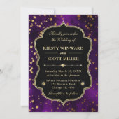 Invitation Elegant Purple & Gold Celestial Starry Wedding (Devant)