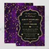 Invitation Elegant Purple & Gold Celestial Starry Wedding (Devant / Derrière)