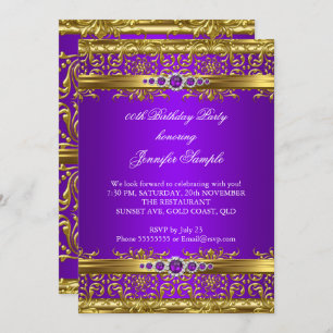 Invitation Elégant Purple Gold Damask Diamond Anniversaire